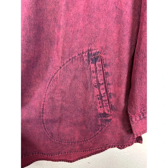 Acid Wash Joan Rivers Womens LP Burgundy Cotton Button Down Pocket Shirt Top - Picture 4 of 11